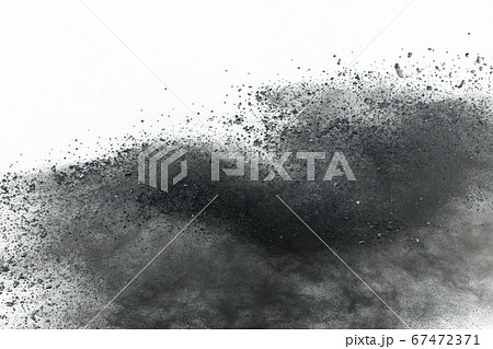 particles of charcoal on white background,abstract powder splatted on white background,Freeze motion of black powder exploding or throwing black powder. 67472371