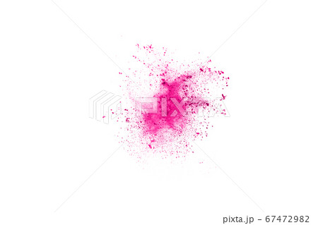 Abstract pink powder splatted background,Freeze motion of color powder exploding/throwing color powder,color glitter texture on white background. 67472982