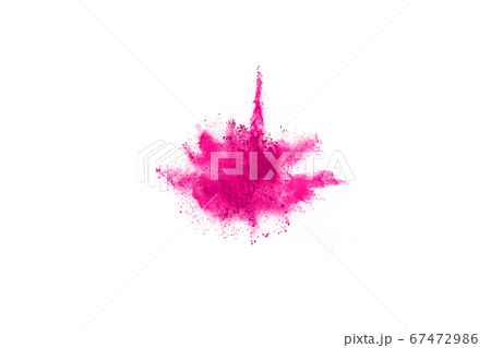 Abstract pink powder splatted background,Freeze motion of color powder exploding/throwing color powder,color glitter texture on white background. 67472986