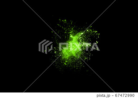 The movement of abstract dust explosion frozen green on black background. Stop the movement of powdered green on black background. Explosive powder green on black background. 67472990