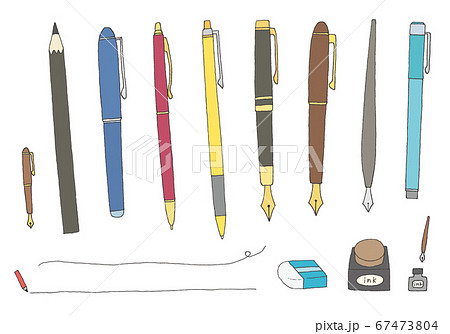 ペンや万年筆 インクなどの手描きイラスト カラー のイラスト素材