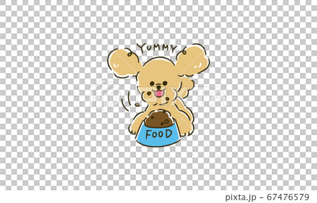 ドッグフードを食べるトイプードル犬のベクターイラスト。 67476579