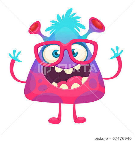 Happy pink cartoon alien wearing eyeglasses. Happy pink cartoon alien wearing eyeglasses. 67476940