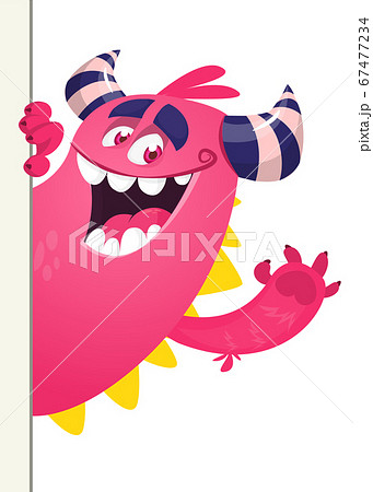Cute Little Monster Cartoon Character Holding A Blank Sign. Vector Illustration Isolated On White Background 67477234