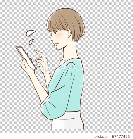 スマホを操作して不安な女性の横顔 67477436