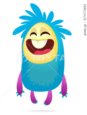 Cartoon furry monster. Halloween vector illustration of excited monster laughing with eyes closed. 67477895