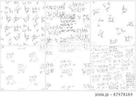 Seamless abstract text pattern set. Handwritten font on a white background. Ink on paper 67478164