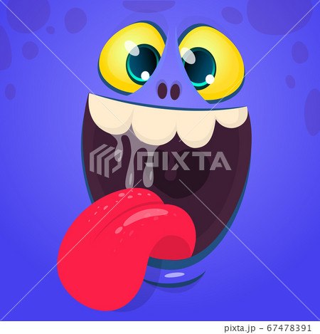Cartoon funny monster face showing tongue. Vector 67478391