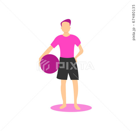Athletic man holding a purple pilates ball 67480135