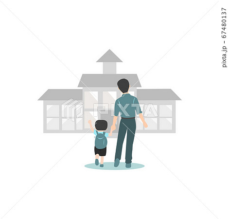 Dad taking his son to the school after a period 67480137