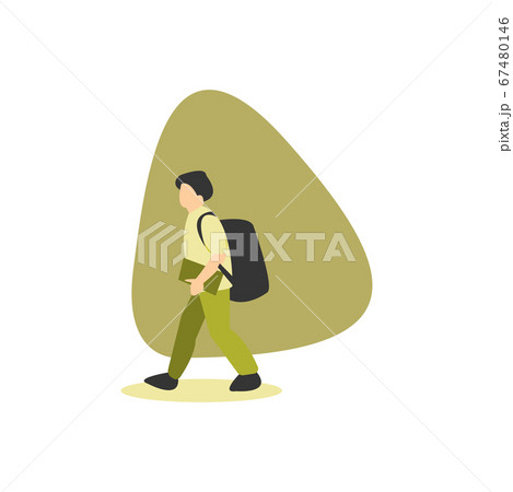 A student boy going to school with his books and backpack 67480146