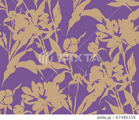 Seamless botanical pattern. Hand drawn opulent blossom peonies with foliage. Floral silhouettes. Botanical background in vintage style. 67480158