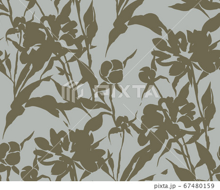Seamless botanical pattern. Hand drawn opulent blossom peonies with foliage. Floral silhouettes. Botanical background in vintage style. 67480159
