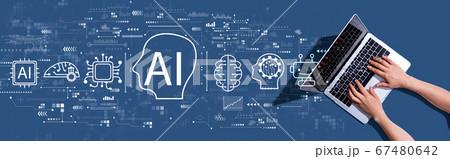 AI concept with woman using a laptop AI concept with woman using a laptop 67480642