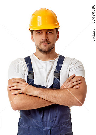 caucasian man construction worker in hard hat 67480696