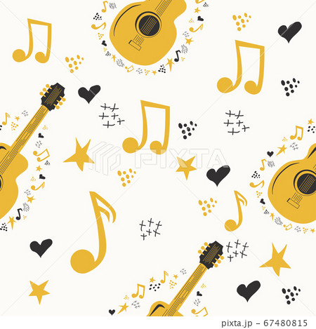 Hand-drawn musical seamless pattern with country 67480815