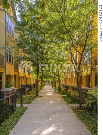 Pathway with colorful townhouses on both sides Pathway with colorful townhouses on both sides 67482322