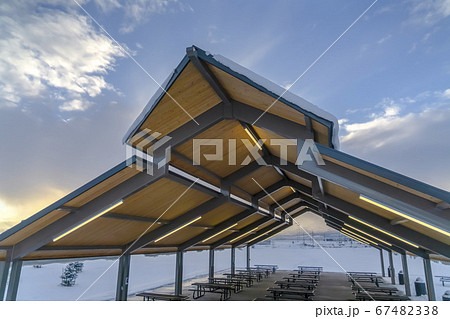 Outdoor eating area in snowy Eagle Mountain Utah Outdoor eating area in snowy Eagle Mountain Utah 67482338