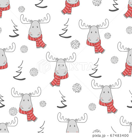 Christmas pattern with cute elks. Christmas pattern with cute elks. 67483400