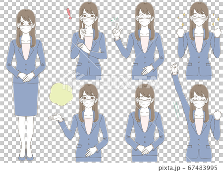 手繪風格的商業插畫集的女人穿著一套帶有正面具的西裝 67483995