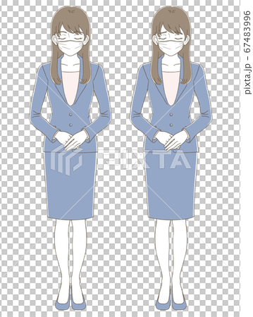 手繪風格的商務插畫插圖集的女人穿著一套西裝，鞠躬鞠躬 67483996