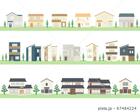 家 セット 田舎 都会 一軒家 一戸建てのイラスト素材