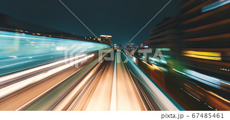 POV train motion blurred concept from the Yuikamome monorail in Tokyo, Japan POV train motion blurred concept from the Yuikamome monorail in Tokyo, Japan 67485461
