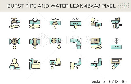 Burst pipe and water leak vector icon set design, 67485462