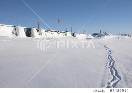 Frozen river with trace Frozen river with trace 67486914