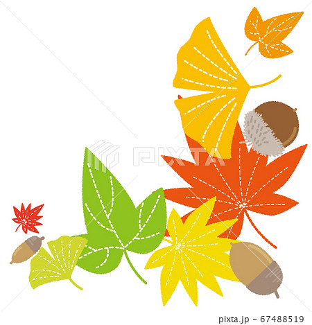 秋の葉っぱとどんぐりのイラスト素材