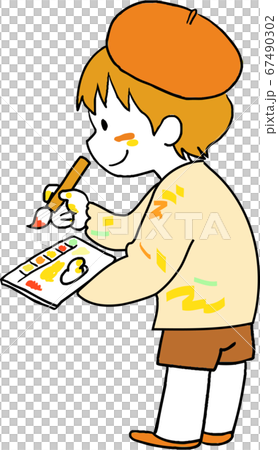 絵を描く男の子のイラスト素材