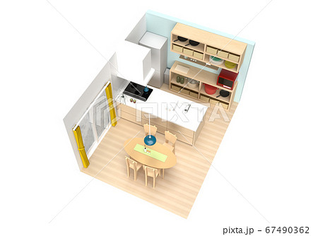 爽やかなダイニングキッチンで朝食を【俯瞰】 67490362