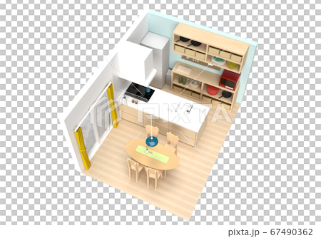 爽やかなダイニングキッチンで朝食を【俯瞰】 67490362