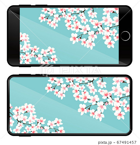 スマホ 携帯 桜 アイコンのイラスト素材