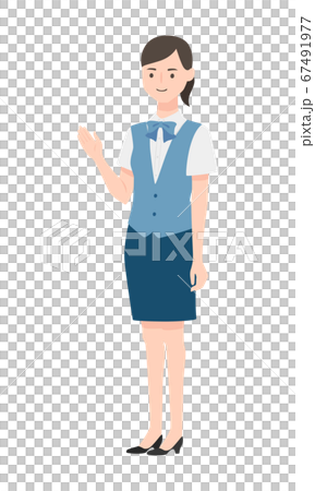 Illustration of a female office worker in uniform who is guiding by hand. 67491977