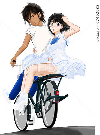 JK由宇なついろ「君を自転車のうしろに乗せて」44のイラスト素材