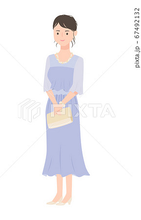 結婚式などに参加するためのワンピースドレス姿の可愛い女性 のイラスト素材