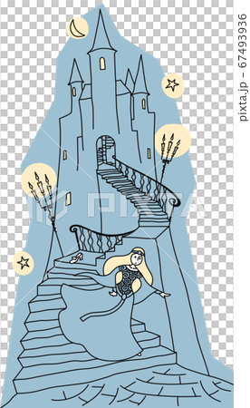 お城から逃げるシンデレラのイラスト素材