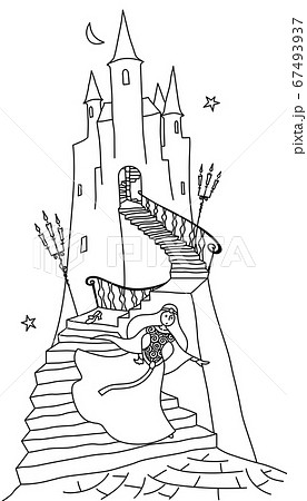 お城から逃げるシンデレラ モノクロ線画のイラスト素材