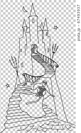 お城から逃げるシンデレラ モノクロ線画のイラスト素材