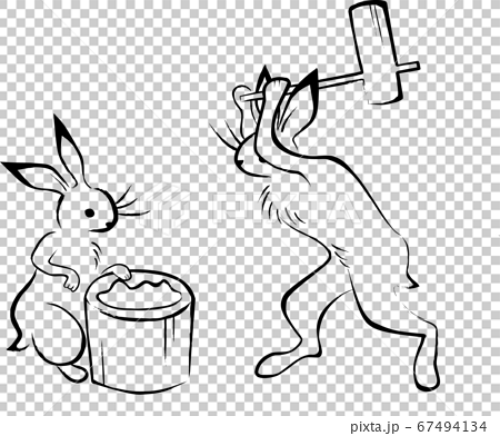 餅つきをするウサギ 鳥獣戯画 のイラスト素材