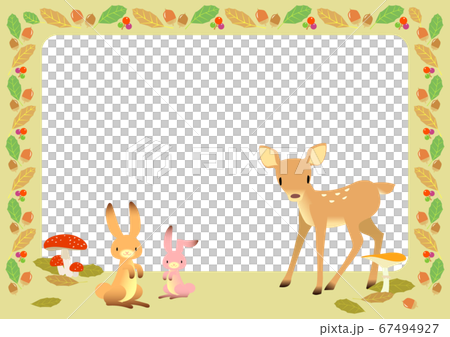 秋イメージの動物とキノコのフレーム 秋イメージの動物とキノコのフレーム 67494927