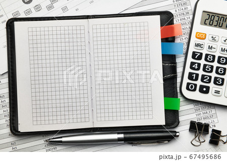 Top view of office employee's desk - work with Top view of office employee's desk - work with 67495686