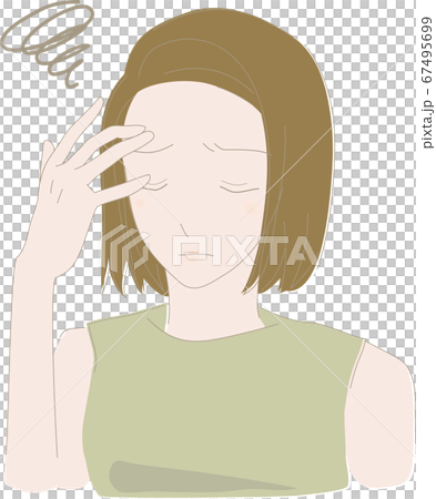 沮喪的婦女由於焦慮把她的頭放在她的頭上 67495699