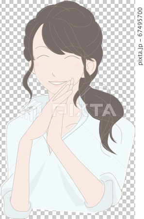 両手を合わせて喜んでいる笑顔の女性のイラスト素材