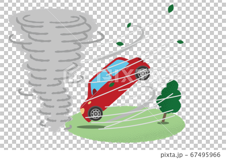 竜巻の被害に遭う自動車のベクターイラストのイラスト素材