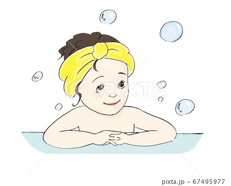お風呂でリラックスする女性イラストのイラスト素材