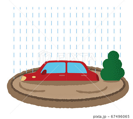 浸水の被害に遭う自動車のベクターイラスト 67496065