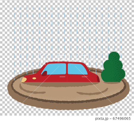 浸水の被害に遭う自動車のベクターイラスト 67496065