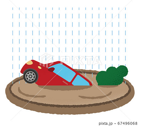 浸水の被害に遭う自動車のベクターイラスト 67496068